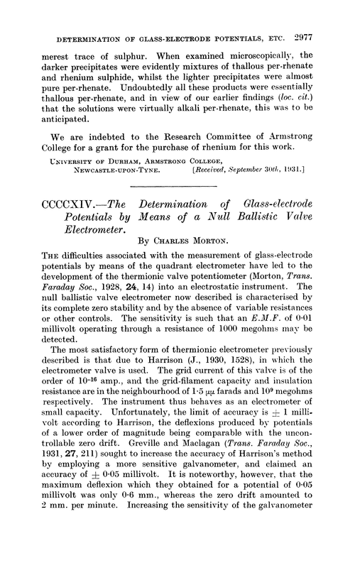 CCCCXIV.—The determination of glass-electrode potentials by means of a null ballistic valve electrometer