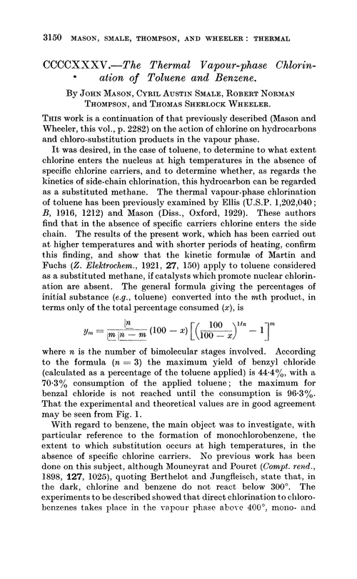 CCCCXXXV.—The thermal vapour-phase chlorination of toluene and benzene