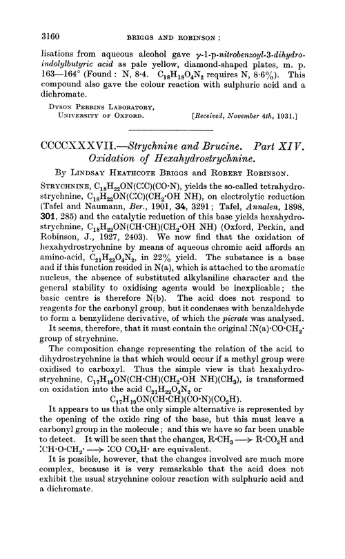 CCCCXXXVII.—Strychnine and brucine. Part XIV. Oxidation of hexahydrostrychnine