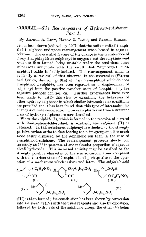 CCCCLII.—The rearrangement of hydroxy-sulphones. Part I