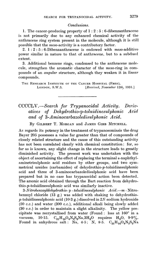 CCCCLV.—Search for trypanocidal activity. Derivatives of dehydrothio-p-toluidinesulphonic acid and of 3-aminocarbazoledisulphonic acid
