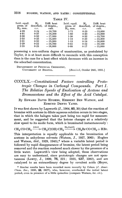CCCCLX.—Constitutional factors controlling prototropic changes in carbonyl compounds. Part I. The relative speeds of enolisation of acetone and bromoacetone and the effect of the acid catalyst