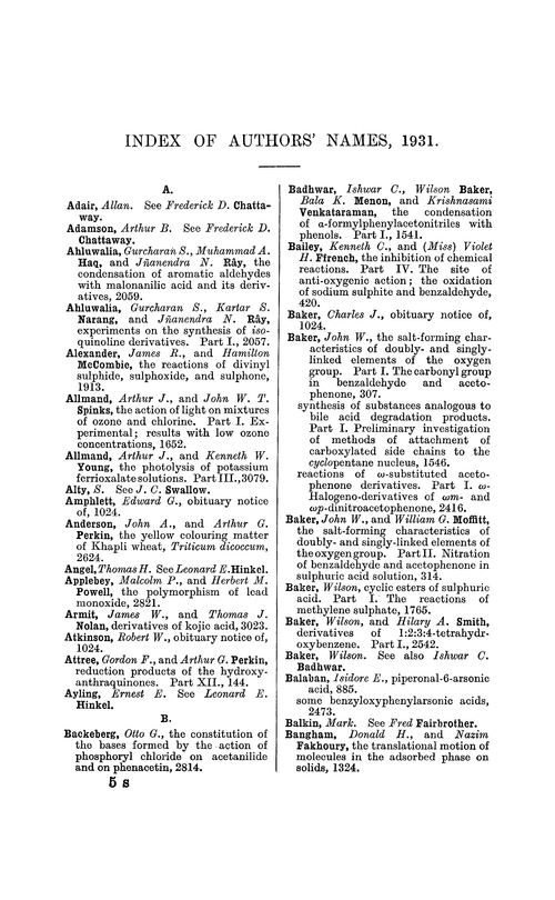 Index of authors' names, 1931