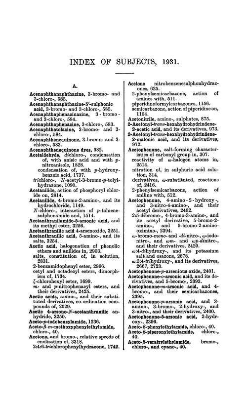 Index of subjects, 1931