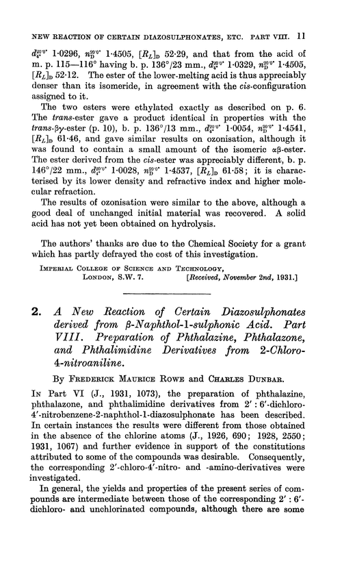 2. A new reaction of certain diazosulphonates derived from β-naphthol-1-sulphonic acid. Part VIII. Preparation of phthalazine, phthalazone, and phthalimidine derivatives from 2-chloro-4-nitroaniline