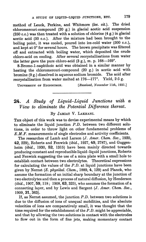 24. A study of liquid–liquid junctions with a view to eliminate the potential difference thereat