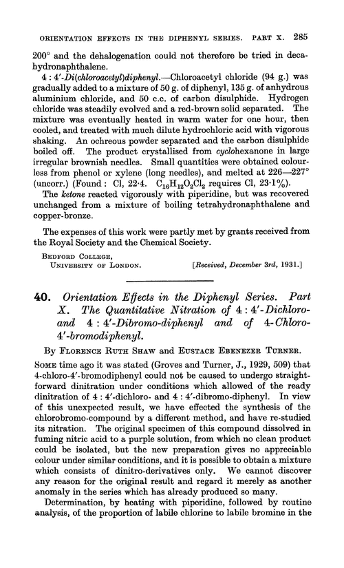 40. Orientation effects in the diphenyl series. Part X. The quantitative nitration of 4 : 4′-dichloro- and 4 : 4′-dibromo-diphenyl and of 4-chloro- 4′-bromodiphenyl