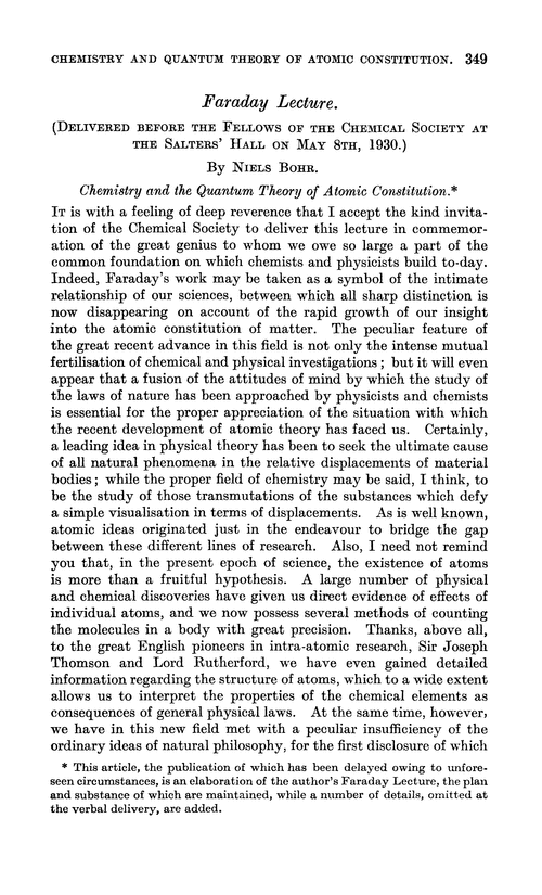 Faraday lecture. Chemistry and the quantum theory of atomic constitution