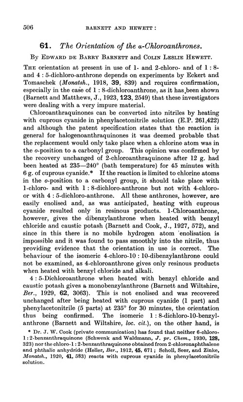 61. The orientation of the α-chloroanthrones