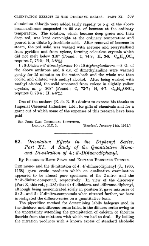 62. Orientation effects in the diphenyl series. Part XI. A study of the quantitative mono- and di-nitration of 4 : 4′-difluorodiphenyl