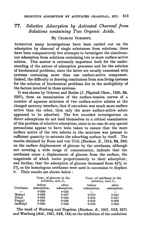 77. Selective adsorption by activated charcoal from solutions containing two organic acids