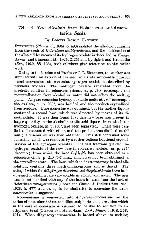 78.—A new alkaloid from Holarrhena antidysenterica seeds