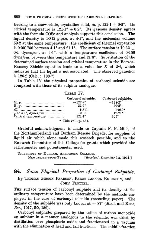 84. Some physical properties of carbonyl sulphide