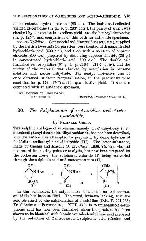 90. The sulphonation of o-anisidine and aceto-o-anisidide