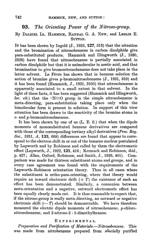 93. The orienting power of the nitroso-group