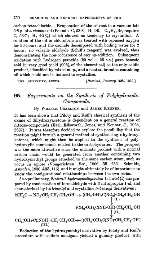 95. Experiments on the synthesis of polyhydroxylic compounds