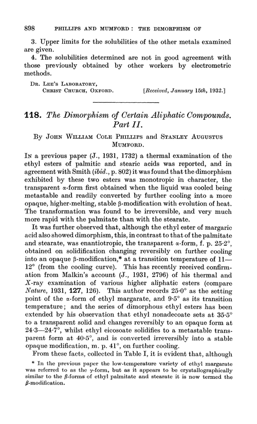 118. The dimorphism of certain aliphatic compounds. Part II