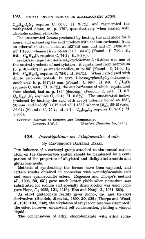 138. Investigations on alkylaconitic acids