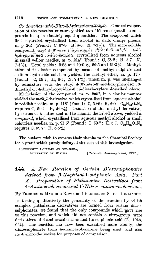 144. A new reaction of certain diazosulphonates derived from β-naphthol-1-sulphonic acid. Part X. Preparation of phthalazine derivatives from 4-aminoazobenzene and 4′-nitro-4-aminoazobenzene