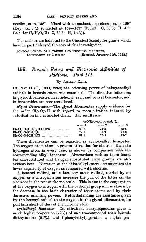 156. Benzoic esters and electronic affinities of radicals. Part III