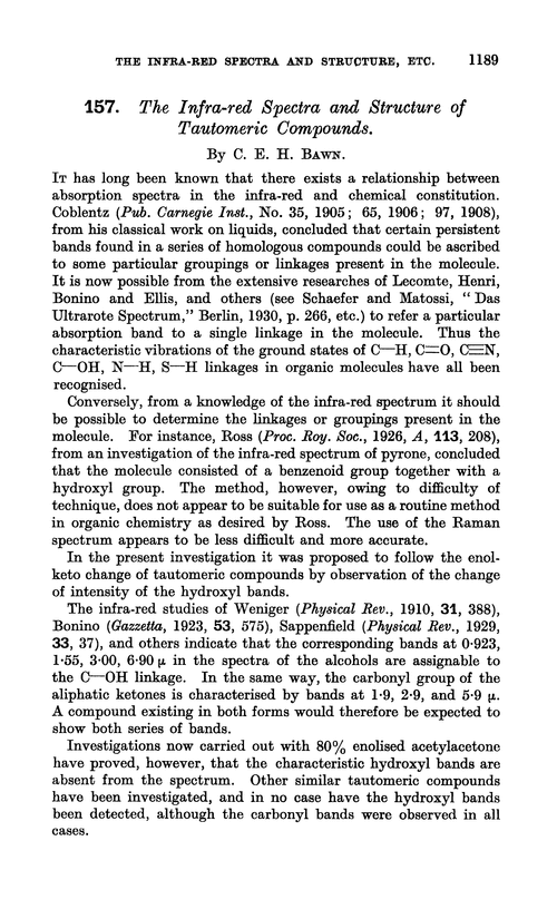 157. The infra-red spectra and structure of tautomeric compounds