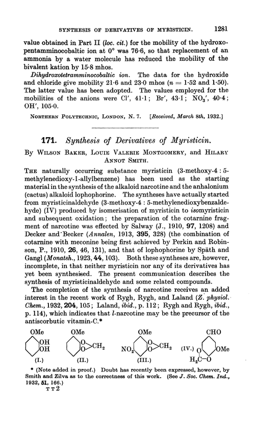 171. Synthesis of derivatives of myristicin