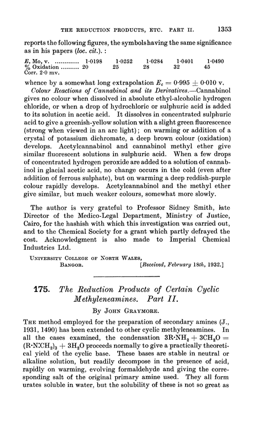 175. The reduction products of certain cyclic methyleneamines. Part II