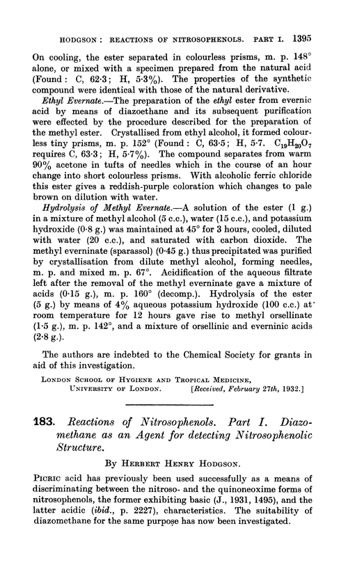 183. Reactions of nitrosophenols. Part I. Diazomethane as and agent for detecting nitrosophenolic structure