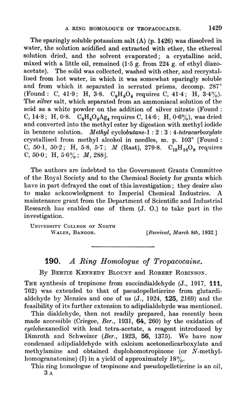 190. A ring homologue of tropacocaine