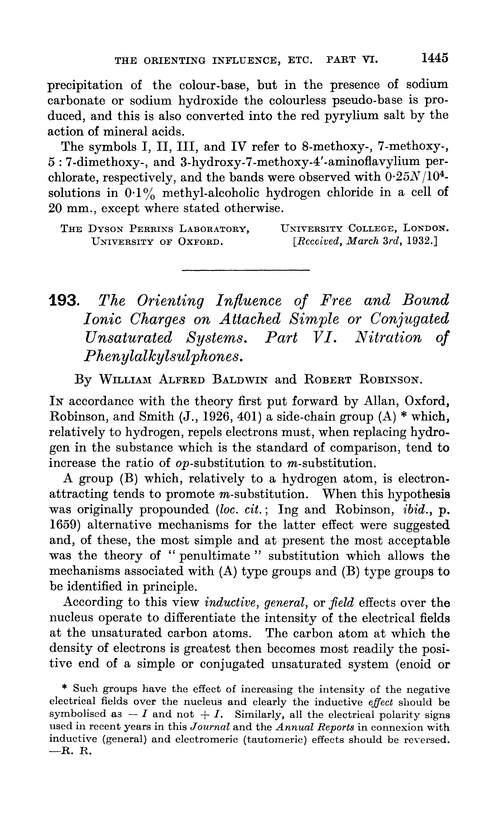 193. The orienting influence of free and bound ionic charges on attached simple or conjugated unsaturated systems. Part VI. Nitration of phenylalkylsulphones