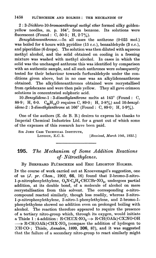 195. The mechanism of some addition reactions of nitroethylenes
