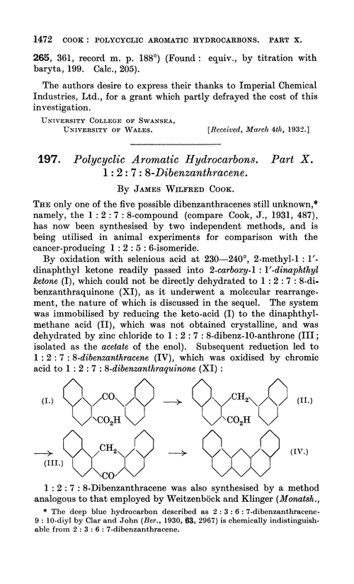 197. Polycyclic aromatic hydrocarbons. Part X. 1 : 2 : 7 : 8-Dibenzanthracene