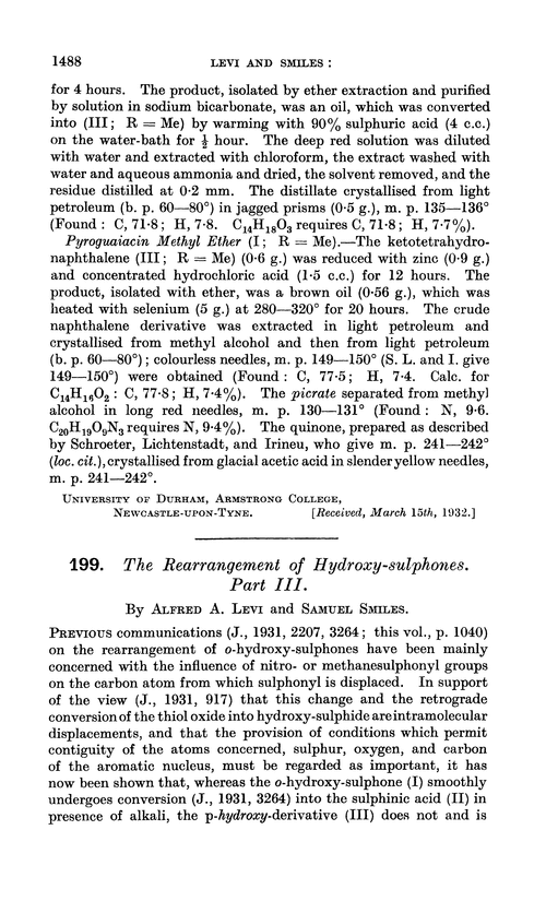 199. The rearrangement of hydroxy-sulphones. Part III