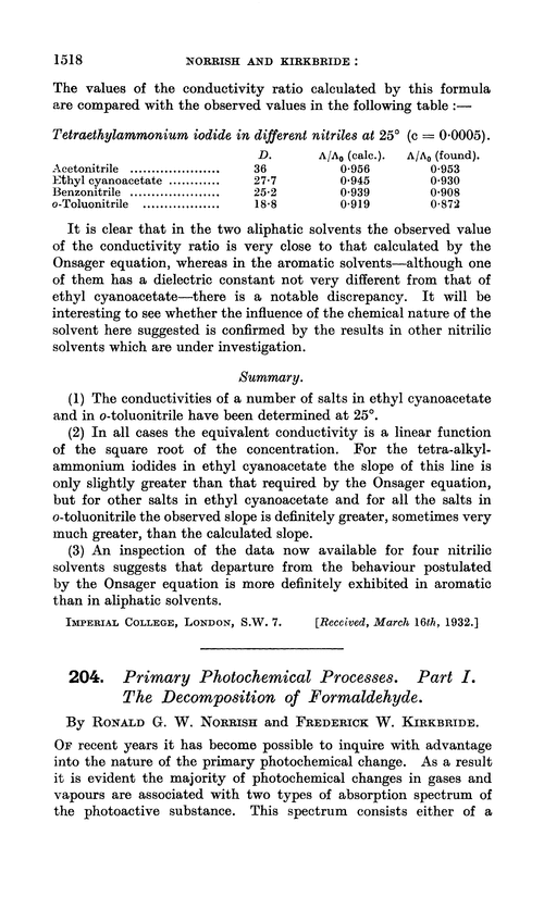 204. Primary photochemical processes. Part I. The decomposition of formaldehyde