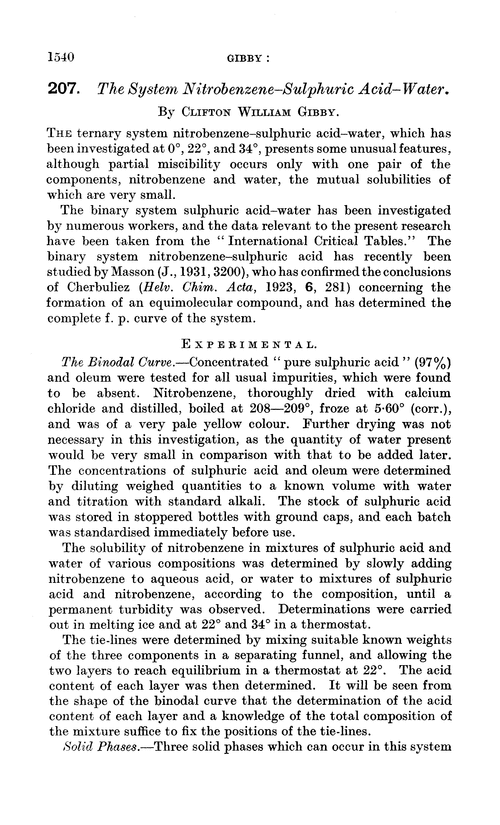 207. The system nitrobenzene–sulphuric acid–water