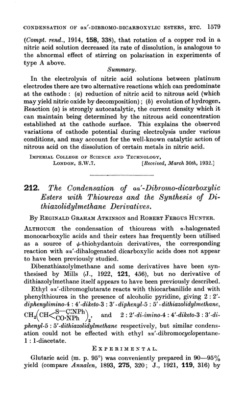 212. The condensation of αα′-dibromo-dicarboxylic esters with thioureas and the synthesis of dithiazolidylmethane derivatives