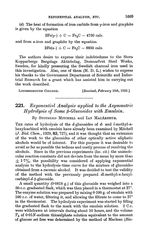 221. Exponential analysis applied to the asymmetric hydrolysis of some β-glucosides with emulsin