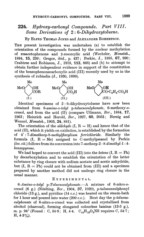 224. Hydroxy-carbonyl compounds. Part VIII. Some derivatives of 2 : 6-dihydroxytoluene