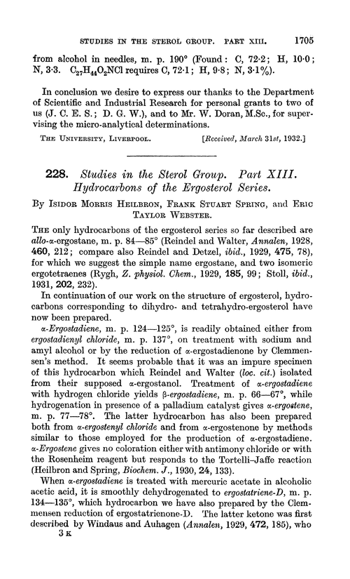 228. Studies in the sterol group. Part XIII. Hydrocarbons of the ergosterol series