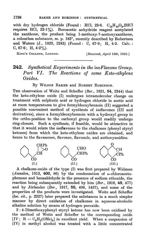 242. Synthetical experiments in the isoflavone group. Part VI. The reactions of some keto-ethylene oxides
