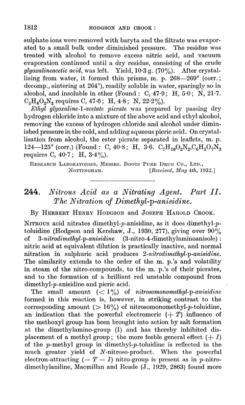 244. Nitrous acid as a nitrating agent. Part II. The nitration of dimethyl-p-anisidine