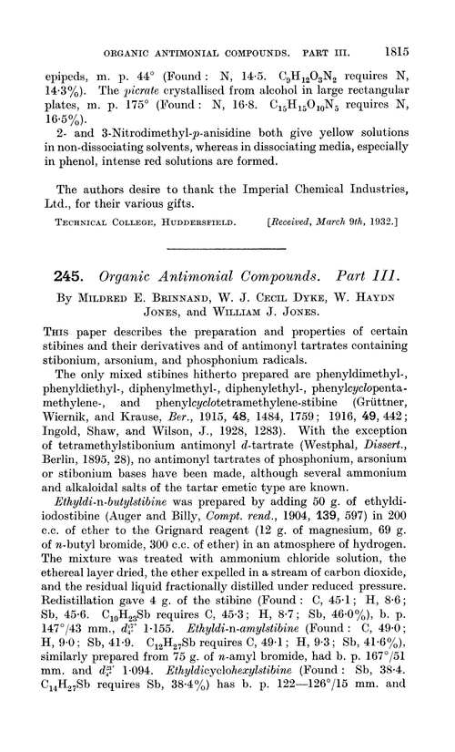 245. Organic antimonial compounds. Part III