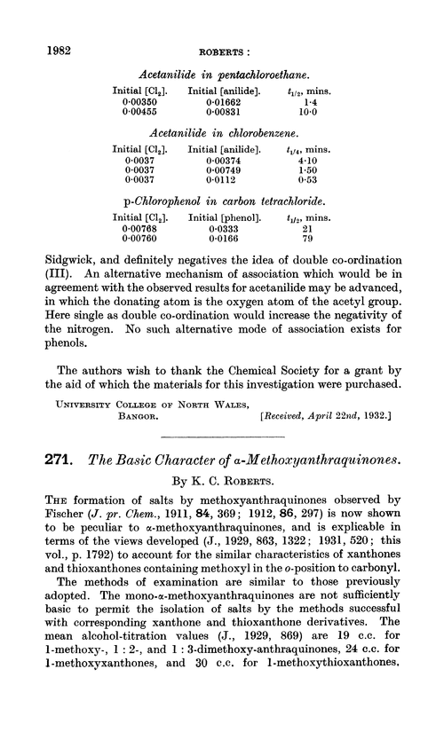 271. The basic character of α-methoxyanthraquinones