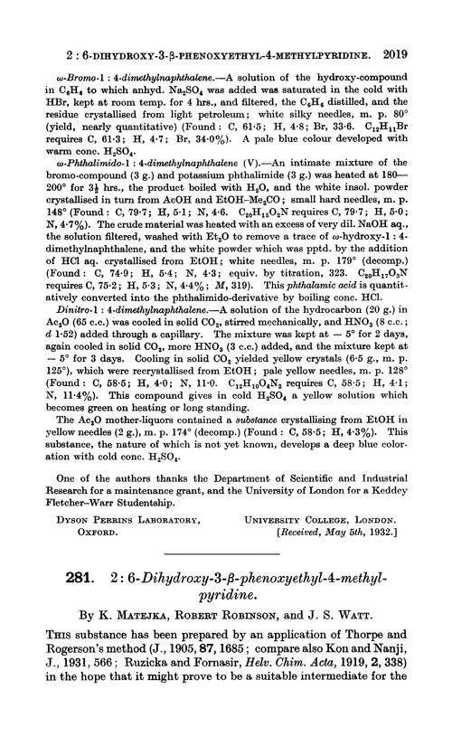 281. 2 : 6-Dihydroxy-3-β-phenoxyethyl-4-methylpyridine