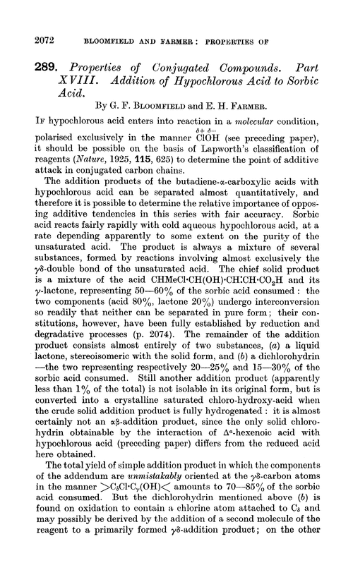 289. Properties of conjugated compounds. Part XVIII. Addition of hypochlorous acid to sorbic acid