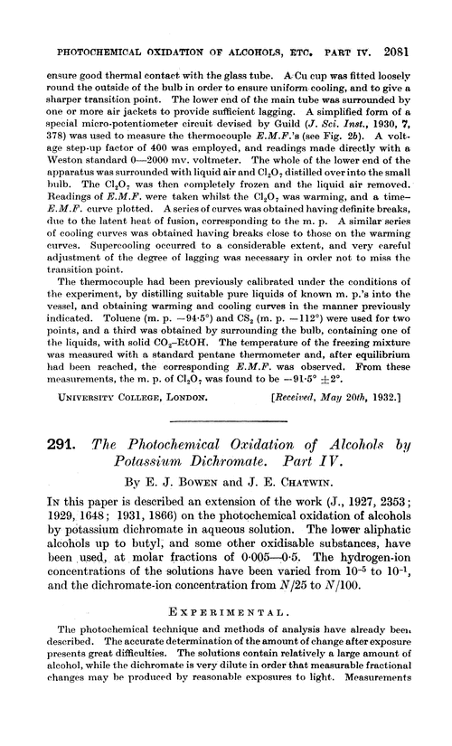 291. The photochemical oxidation of alcohols by potassium dichromate. Part IV