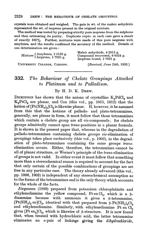 332. The behaviour of chelate groupings attached to platinum and to palladium