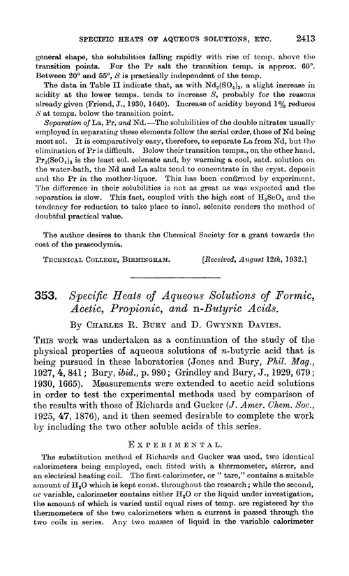 353. Specific heats of aqueous solutions of formic, acetic, propionic, and n-butyric acids