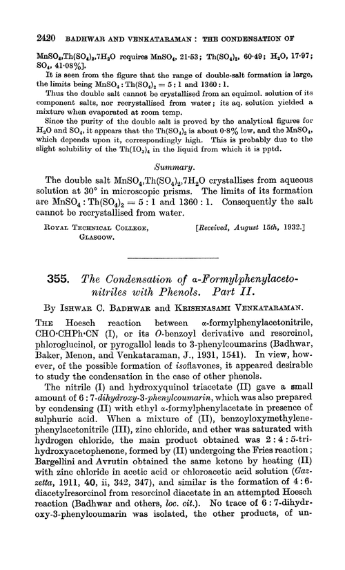 355. The condensation of α-formylphenylacetonitriles with phenols. Part II