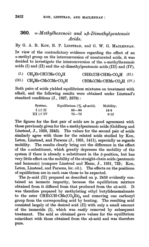 360. α-Methylhexenoic and αβ-dimethylpentenoic acids